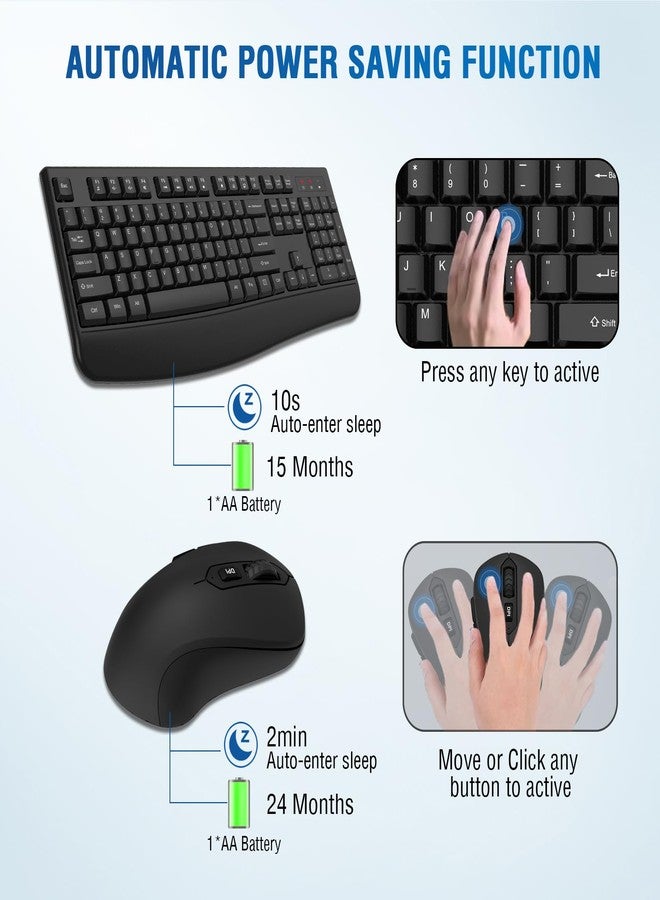 QUASIO Wireless Keyboard and Mouse Combo, Full-Sized 2.4GHz Wireless Keyboard with Comfortable Palm Rest and Optical Wireless Mouse for Windows, Mac OS PC/Desktops/Computer/Laptops (Black) - Image 3